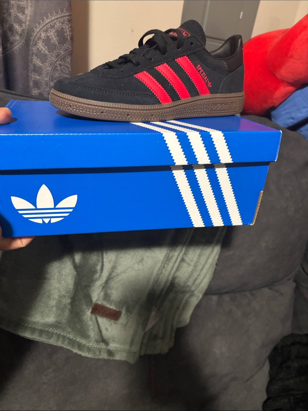 adidas Black Suede Sneakers with Red Stripes